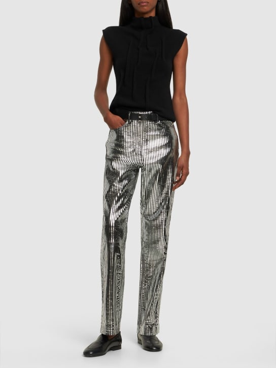 Remain: Striped leather pants - Black/Silver - women_1 | Luisa Via Roma