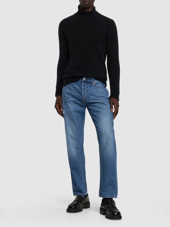 Valentino: Jeans regular fit de denim de algodón - Azul Medio - men_1 | Luisa Via Roma