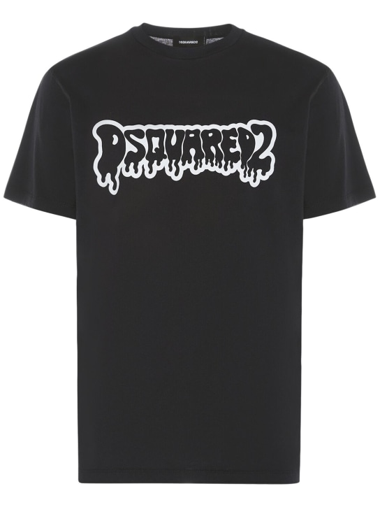 Dsquared2: Logo printed cotton t-shirt - Black - men_0 | Luisa Via Roma