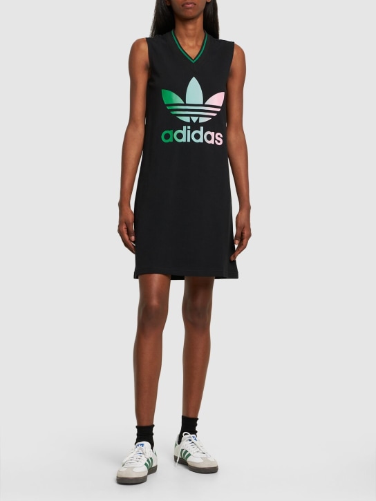 adidas Originals: Logo印花V领连衣裙 - 黑色 - women_1 | Luisa Via Roma