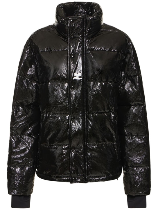 Courreges: Logo vinyl puffer jacket - Black - men_0 | Luisa Via Roma