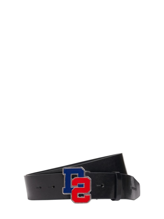 Dsquared2: Logo leather belt - Black - men_0 | Luisa Via Roma