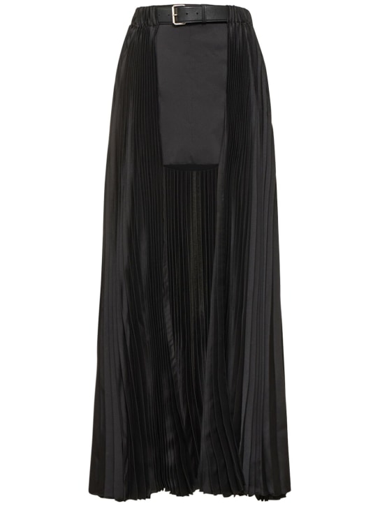 Peter Do: 皮革腰带打褶科技织物半身裙 - 黑色 - women_0 | Luisa Via Roma