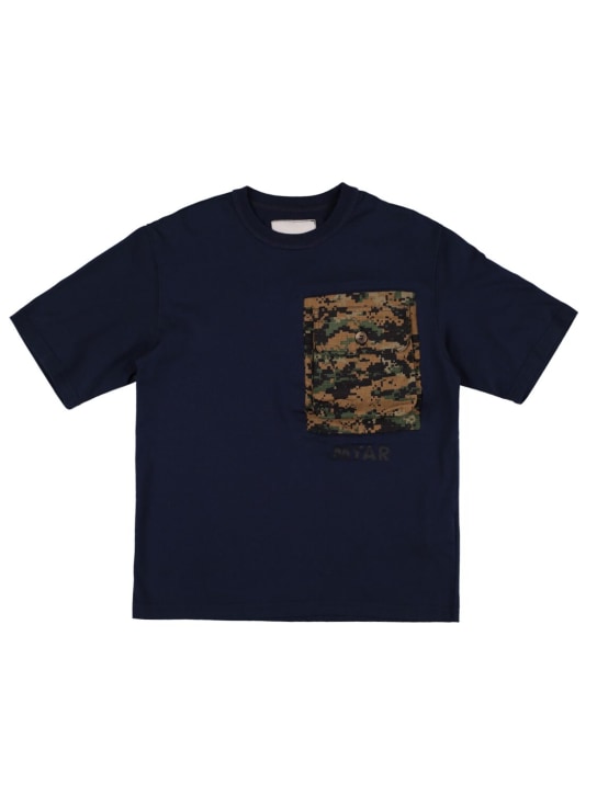 Myar: T-shirt en jersey de coton imprimé - Bleu Marine - kids-boys_0 | Luisa Via Roma