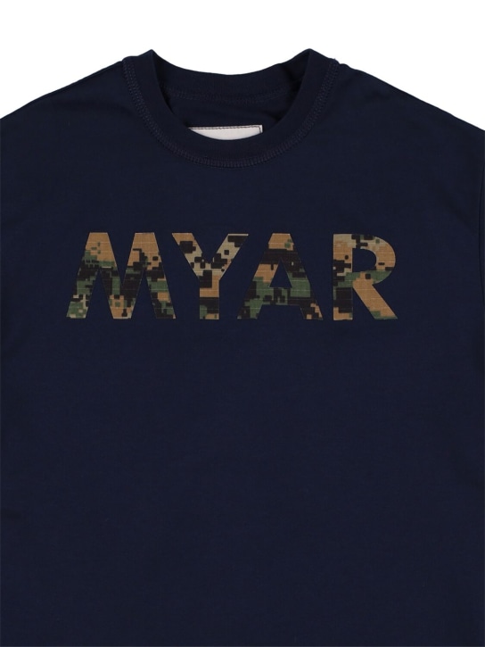 Myar: T-shirt en jersey de coton à logo - Bleu Marine - kids-boys_1 | Luisa Via Roma