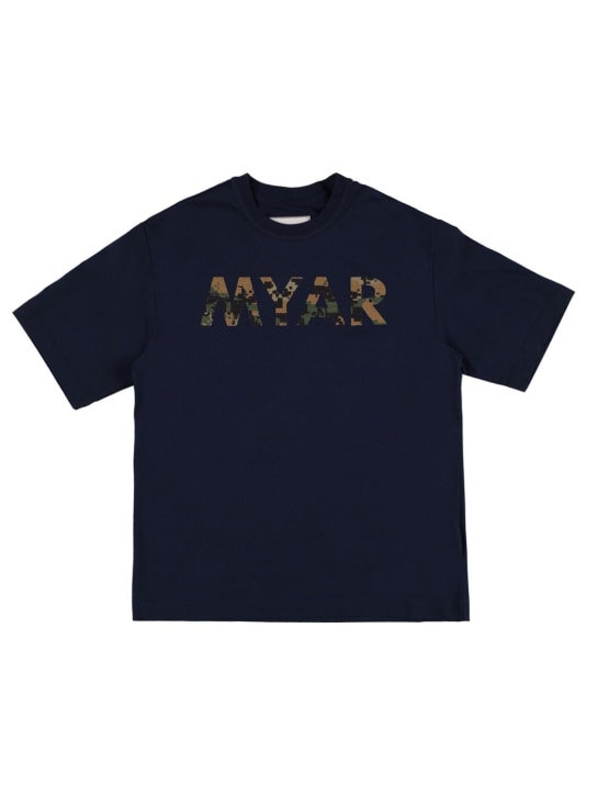 Myar: Cotton jersey t-shirt w/ logo - Navy - kids-girls_0 | Luisa Via Roma