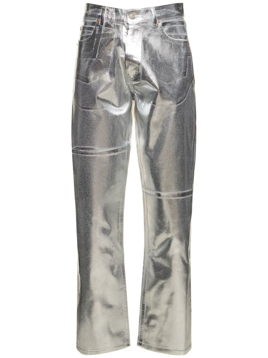 MM6 Maison Margiela: 22.5cm Coated cotton bull straight jeans - Silver - men_0 | Luisa Via Roma