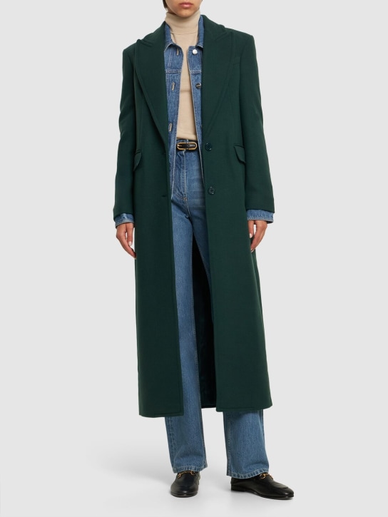 Michael Kors Collection: Single breasted wool melton long coat - Dark Green - women_1 | Luisa Via Roma