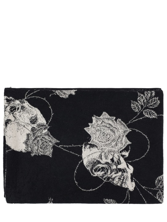 Yohji Yamamoto: Skull rose  jacquard bath towel - Blk X Wht - men_0 | Luisa Via Roma