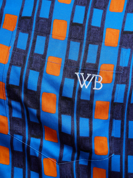 Wales Bonner: Highlife printed viscose bowling shirt - Blue/Orange - men_1 | Luisa Via Roma
