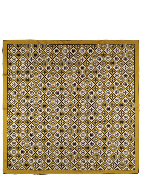 Tory Burch: Monogram printed silk scarf - Checkered - women_0 | Luisa Via Roma