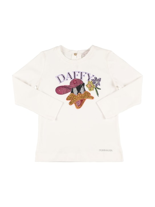 Monnalisa: Duffy Duck cotton jersey t-shirt - White - kids-girls_0 | Luisa Via Roma