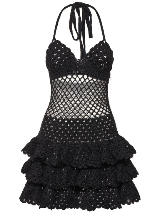 Oscar De La Renta: Cotton crochet halter neck mini dress - Black - women_0 | Luisa Via Roma