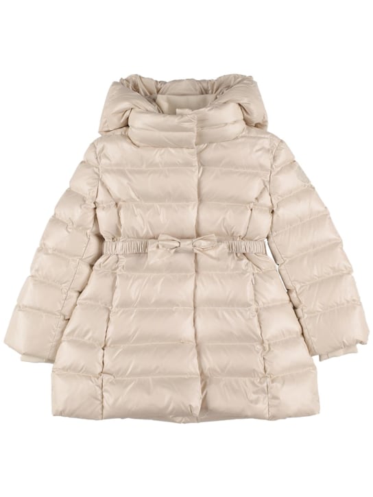 Monnalisa: Hooded nylon down jacket w/ belt - Light Beige - kids-girls_0 | Luisa Via Roma