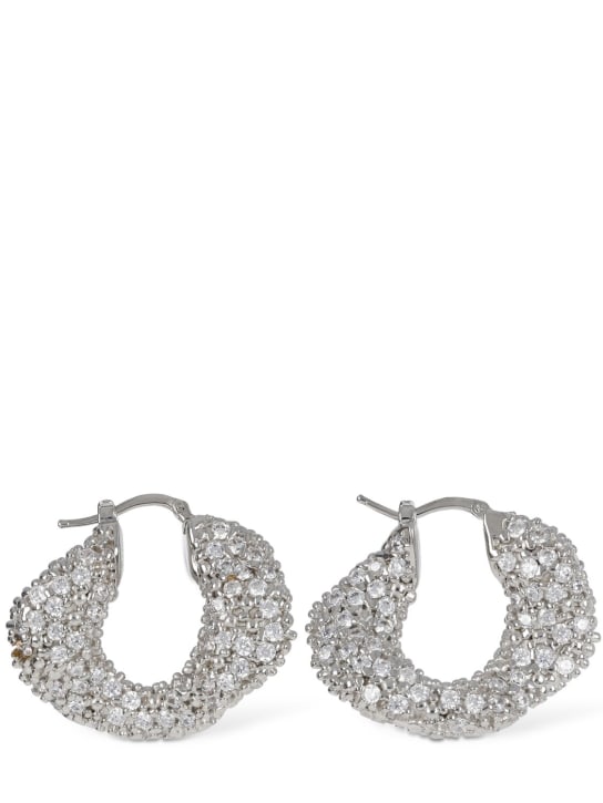 Jil Sander: Waved crystal hoop earrings - Silver - women_0 | Luisa Via Roma