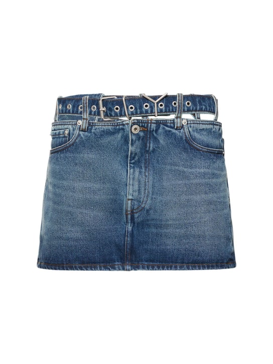 Y/PROJECT: Denim mini skirt w/ logo belt - Blue - women_0 | Luisa Via Roma