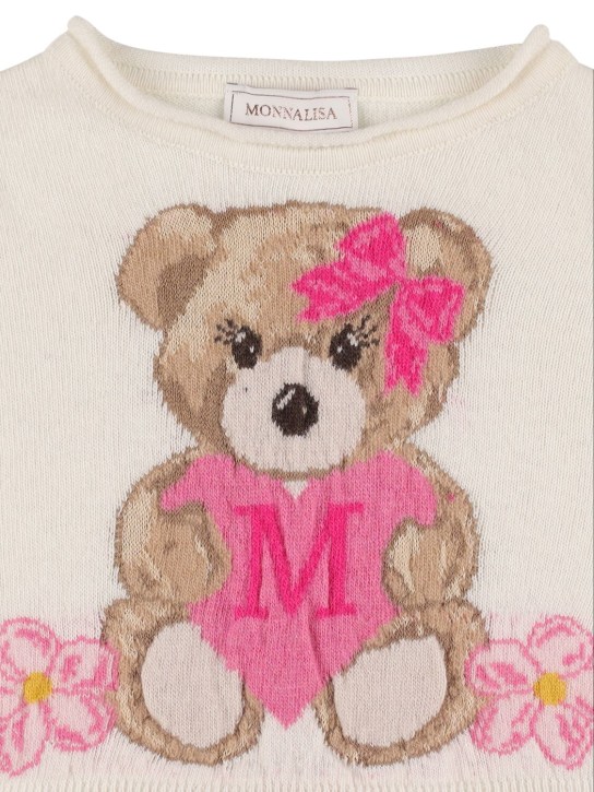Monnalisa: Viscose blend knit sweater - White/Pink - kids-girls_1 | Luisa Via Roma