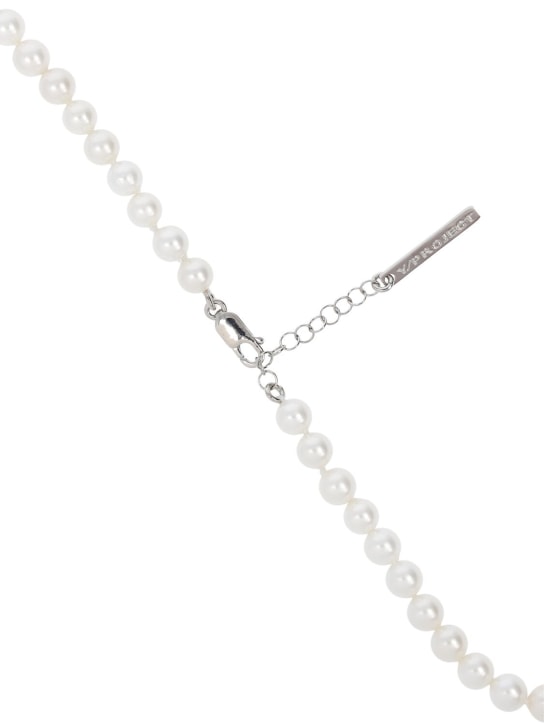 Y/PROJECT: Mini Y faux pearl collar necklace - Silver/White - women_1 | Luisa Via Roma