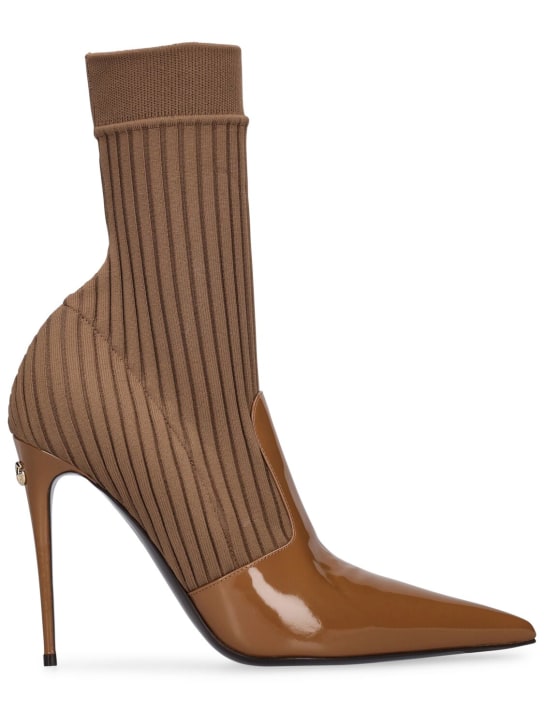 Dolce&Gabbana: 105mm Lollo knit & leather ankle boots - Camel - women_0 | Luisa Via Roma