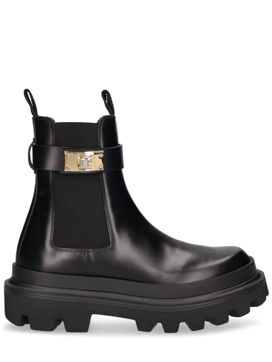 Dolce&Gabbana: 50mm Brushed leather ankle boots - Black - women_0 | Luisa Via Roma