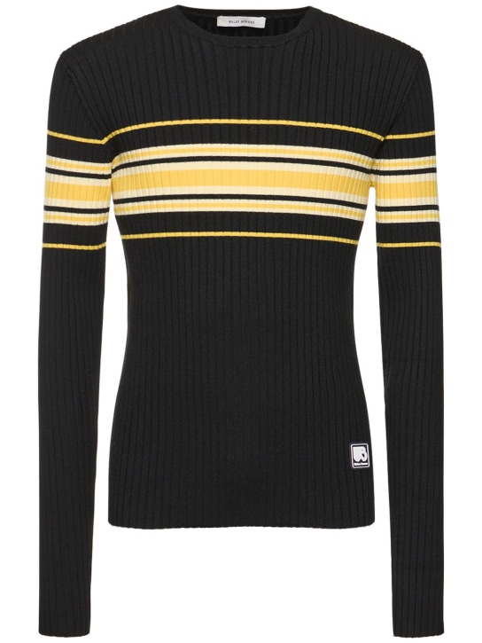Wales Bonner: Show wool knit top w/ stripes - Black/Yellow - men_0 | Luisa Via Roma