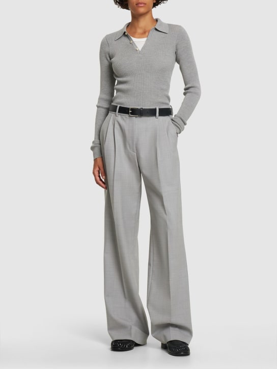 AURALEE: Polo in maglia di lana super fine - Light Grey - women_1 | Luisa Via Roma