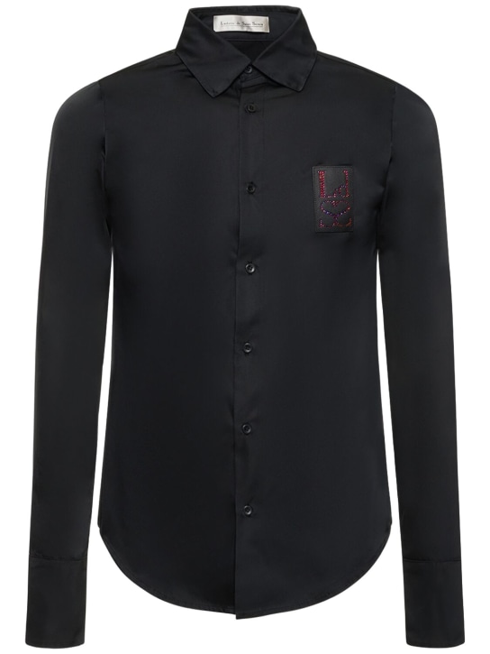 Ludovic de Saint Sernin: Embellished logo taffeta slim fit shirt - Black - men_0 | Luisa Via Roma