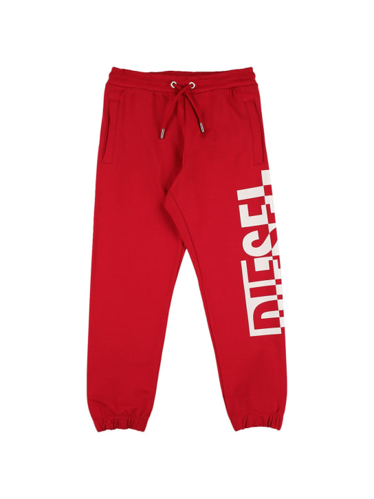 Diesel Kids: Pantalon en coton à logo caoutchouté - Rouge - kids-girls_0 | Luisa Via Roma