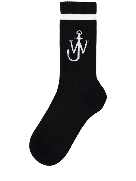 JW Anderson: Logo cotton blend socks - Black - men_0 | Luisa Via Roma