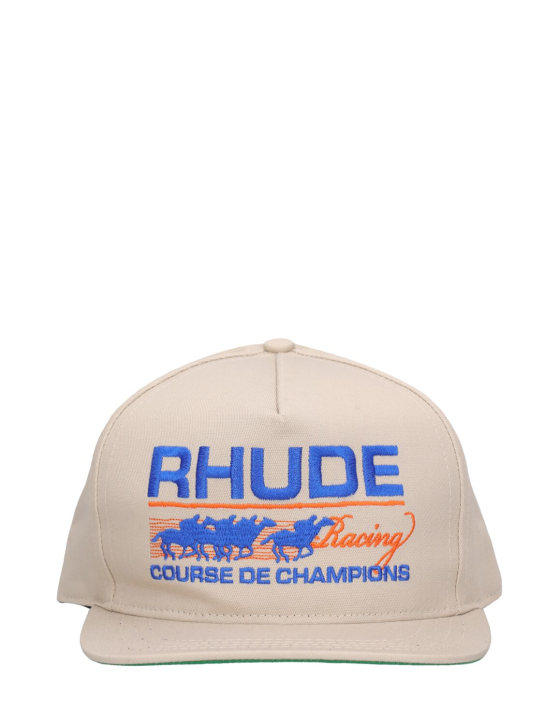 RHUDE: Casquette en coton mélangé Course De Champions - Brun Roux - men_0 | Luisa Via Roma