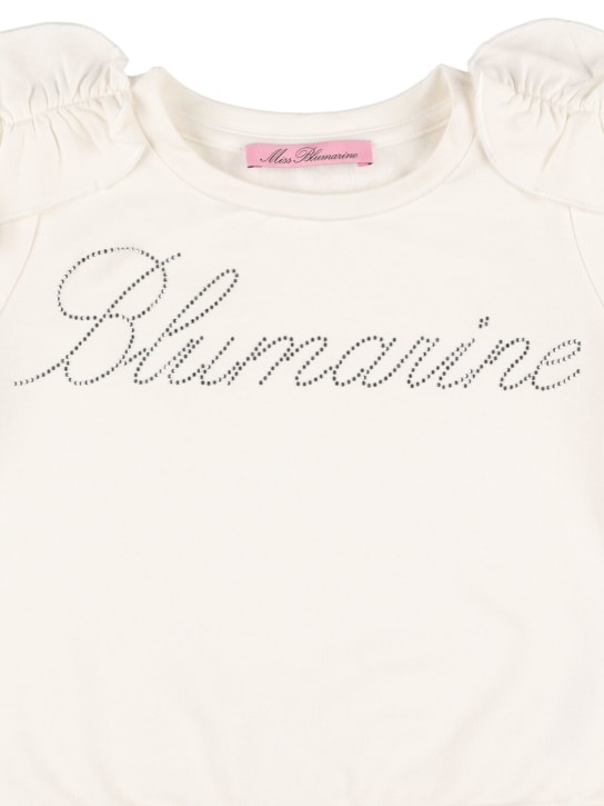 Miss Blumarine: Crystal logo viscose sweatshirt - White - kids-girls_1 | Luisa Via Roma