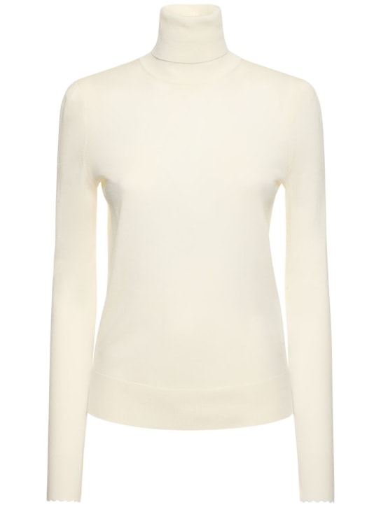 Chloé: Suéter cuello alto de punto de lana - Blanco - women_0 | Luisa Via Roma
