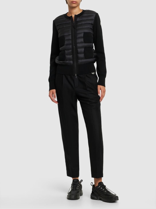 Moncler: Wool tricot & nylon down jacket - Black - women_1 | Luisa Via Roma