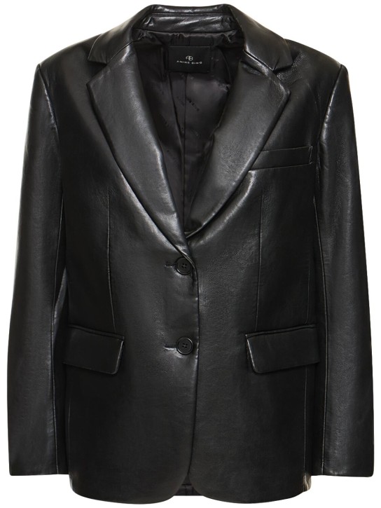 ANINE BING: Classic faux leather blazer - Black - women_0 | Luisa Via Roma