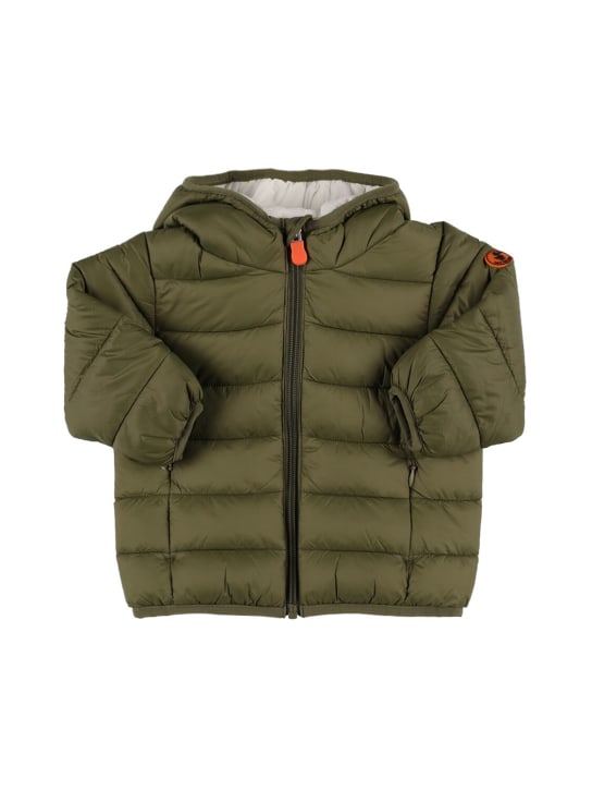 Save The Duck: Hooded nylon puffer jacket - Military Green - kids-boys_0 | Luisa Via Roma