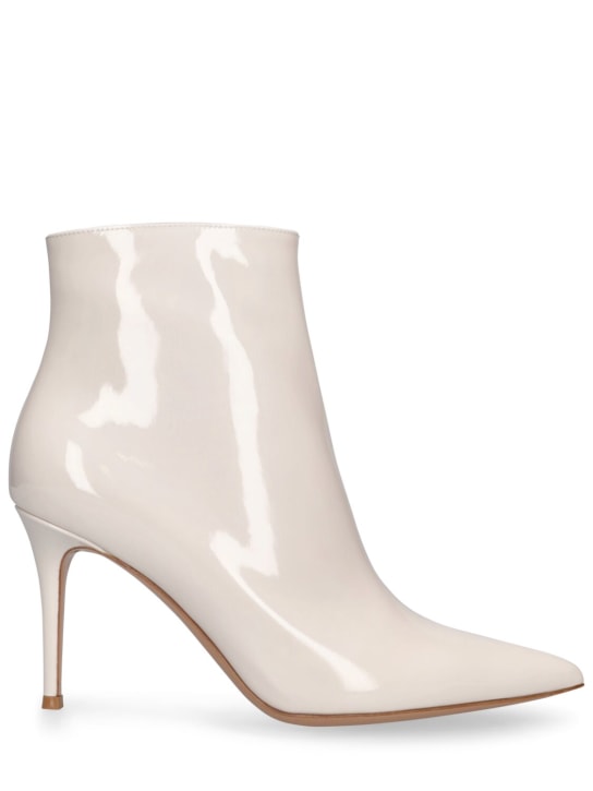 Gianvito Rossi: 85mm Patent leather ankle boots - Off White - women_0 | Luisa Via Roma