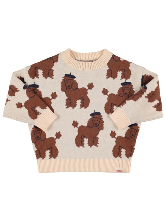 Tiny Cottons: Poodle intarsia wool & cotton sweater - Multicolor - kids-girls_0 | Luisa Via Roma