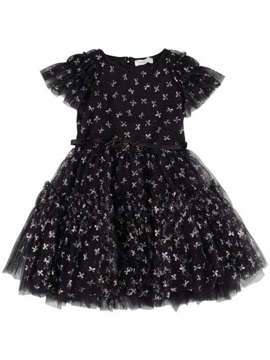 Monnalisa: Tulle dress w/ glitter bow - Black - kids-girls_0 | Luisa Via Roma