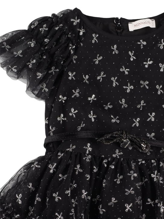 Monnalisa: Vestido de tul con lazo glitter - Negro - kids-girls_1 | Luisa Via Roma