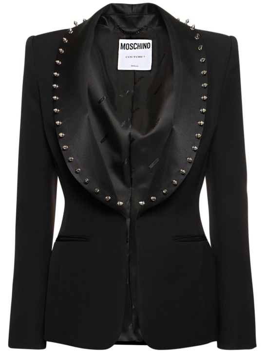 Moschino: Single breasted wool jacket w/ studs - Black - women_0 | Luisa Via Roma