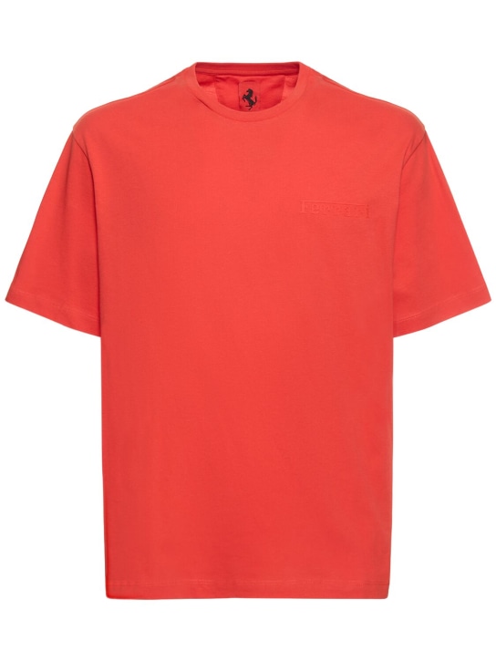Ferrari: T-shirt oversize en jersey de coton à logo - Rouge - men_0 | Luisa Via Roma