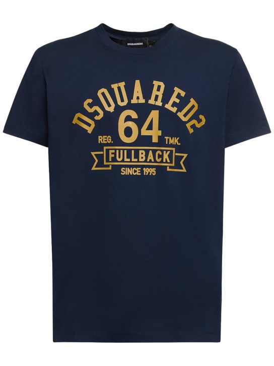 Dsquared2: College印花棉质平纹针织T恤 - 海军蓝 - men_0 | Luisa Via Roma