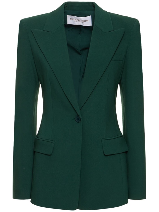 Michael Kors Collection: Georgina single breast wool crepe jacket - Dark Green - women_0 | Luisa Via Roma