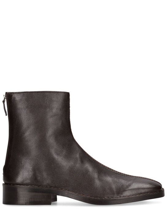 Lemaire: Leather zip ankle boots - Café Oscuro - men_0 | Luisa Via Roma