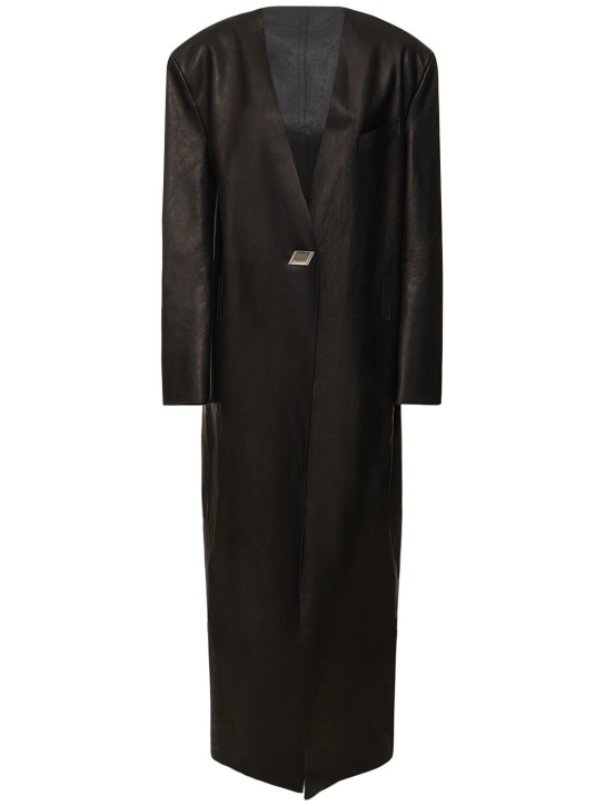 The Attico: Treated leather single breast long coat - Black - women_0 | Luisa Via Roma