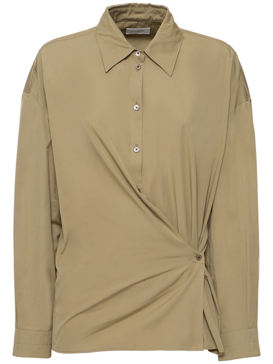 Lemaire: Straight collar cotton & silk shirt - Dusty Khaki - women_0 | Luisa Via Roma