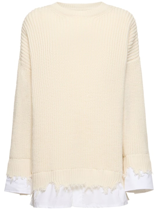 MM6 Maison Margiela: Wool blend ribbed crewneck sweater - Beige - women_0 | Luisa Via Roma