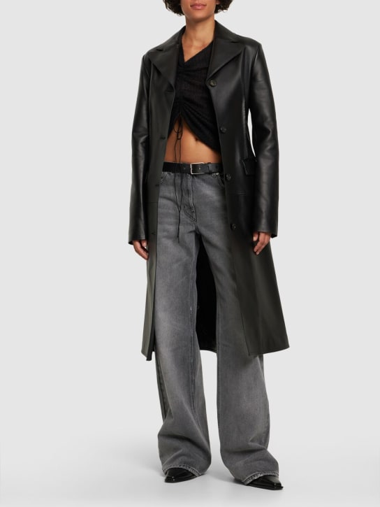 JW Anderson: Leather midi coat w/ detachable collar - Black - women_1 | Luisa Via Roma