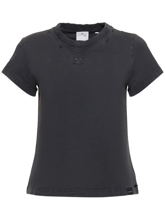 Courreges: AC 스톤 디스트로이드 티셔츠 - 블랙 - women_0 | Luisa Via Roma