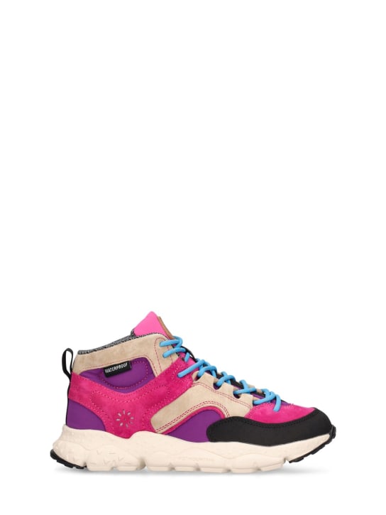 Flower Mountain: Leather lace-up high top sneakers - Multicolor - kids-girls_0 | Luisa Via Roma